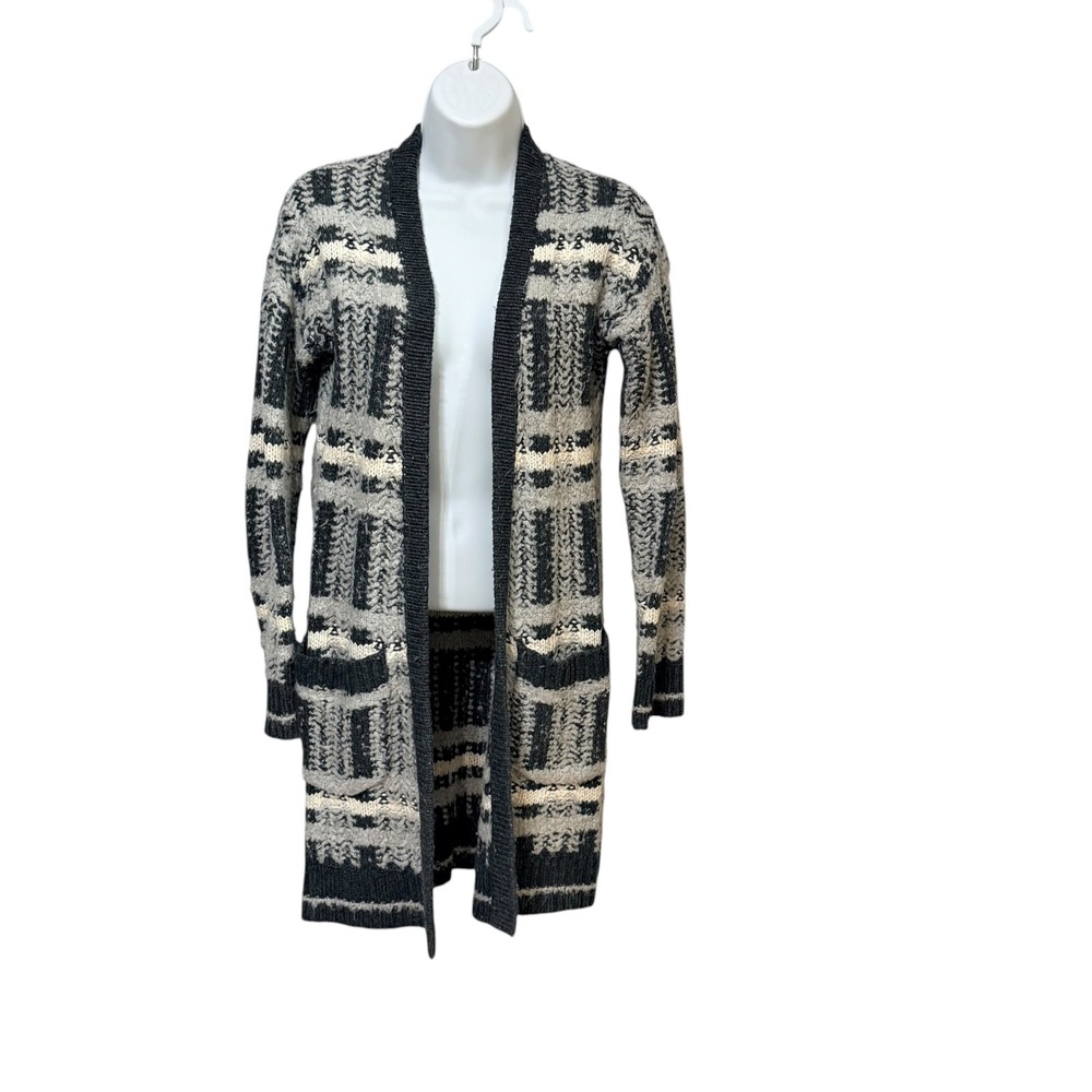 Maeve Anthropologie Gray Geometric Open Front Longline Cardigan Sweater XXS